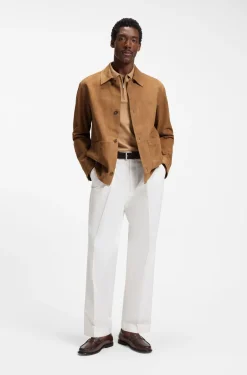 Button-up jacket in suede with checked lining