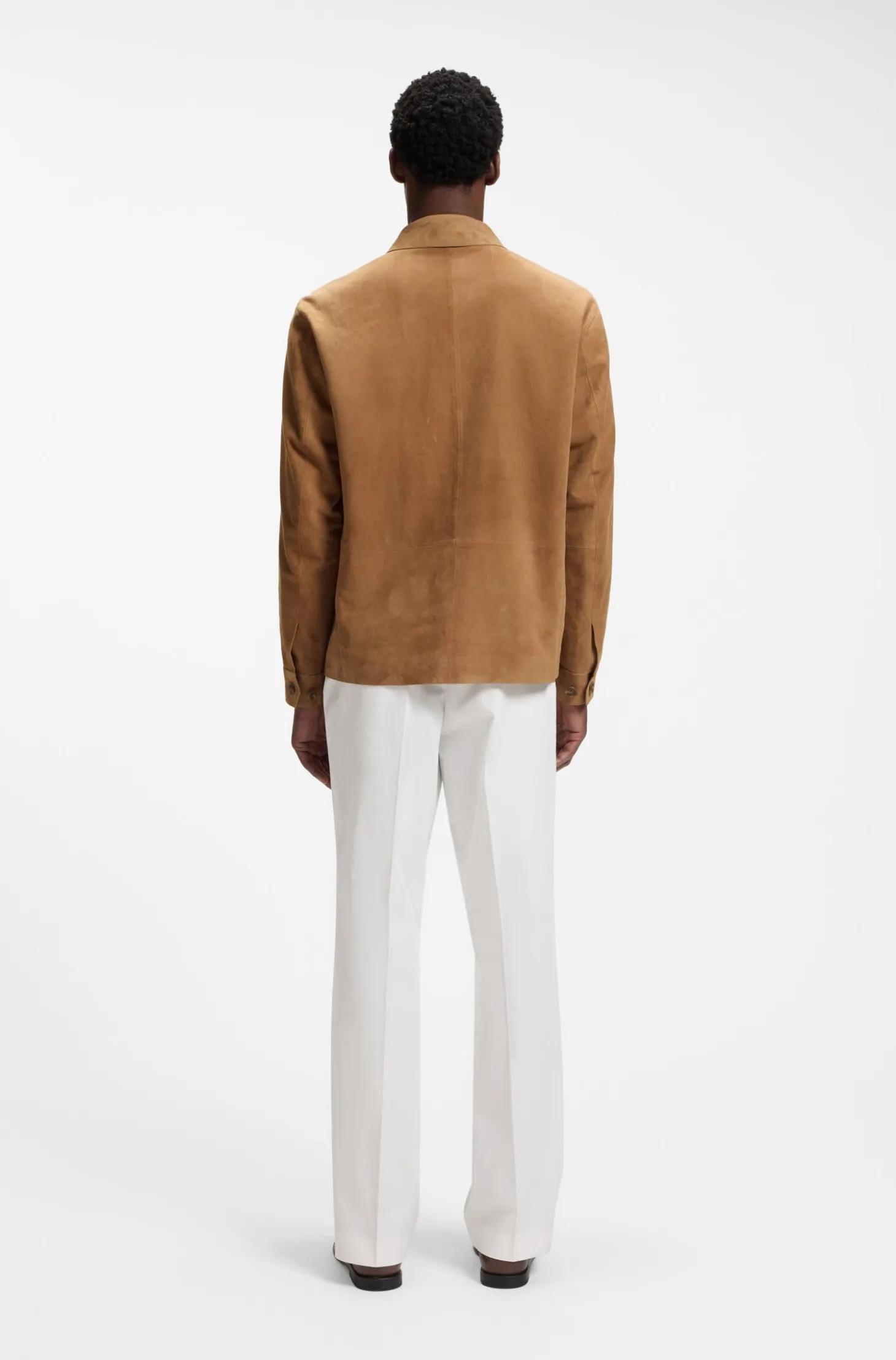 Button-up jacket in suede with checked lining