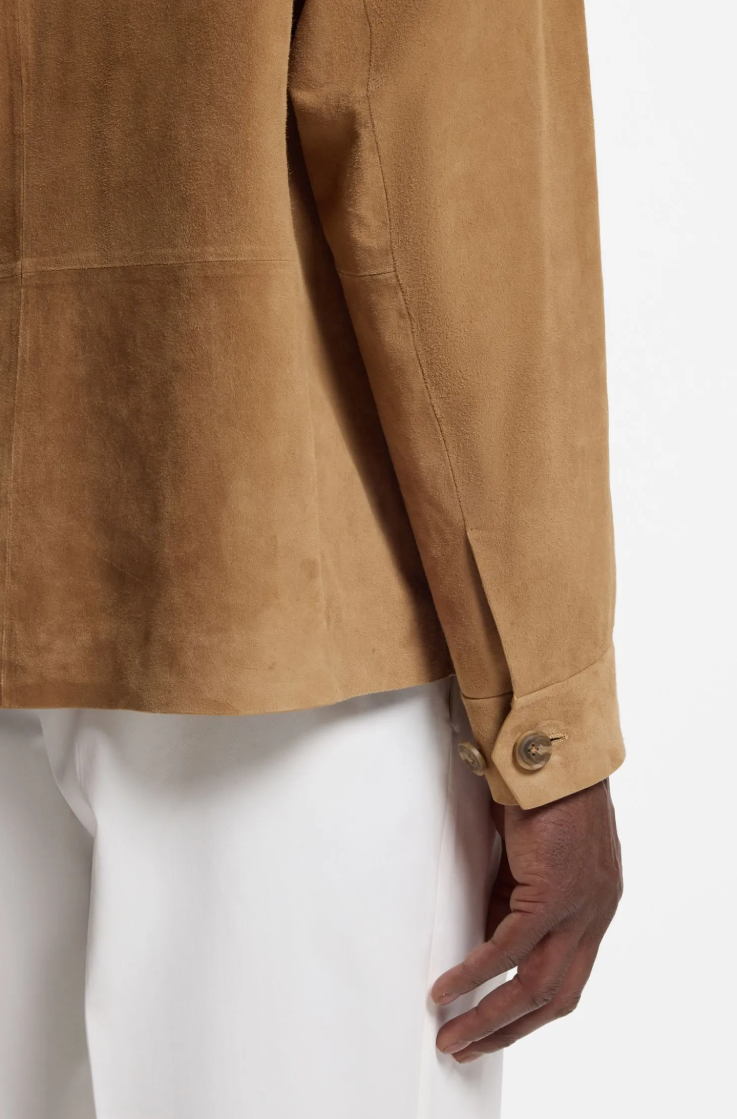 Button-up jacket in suede with checked lining