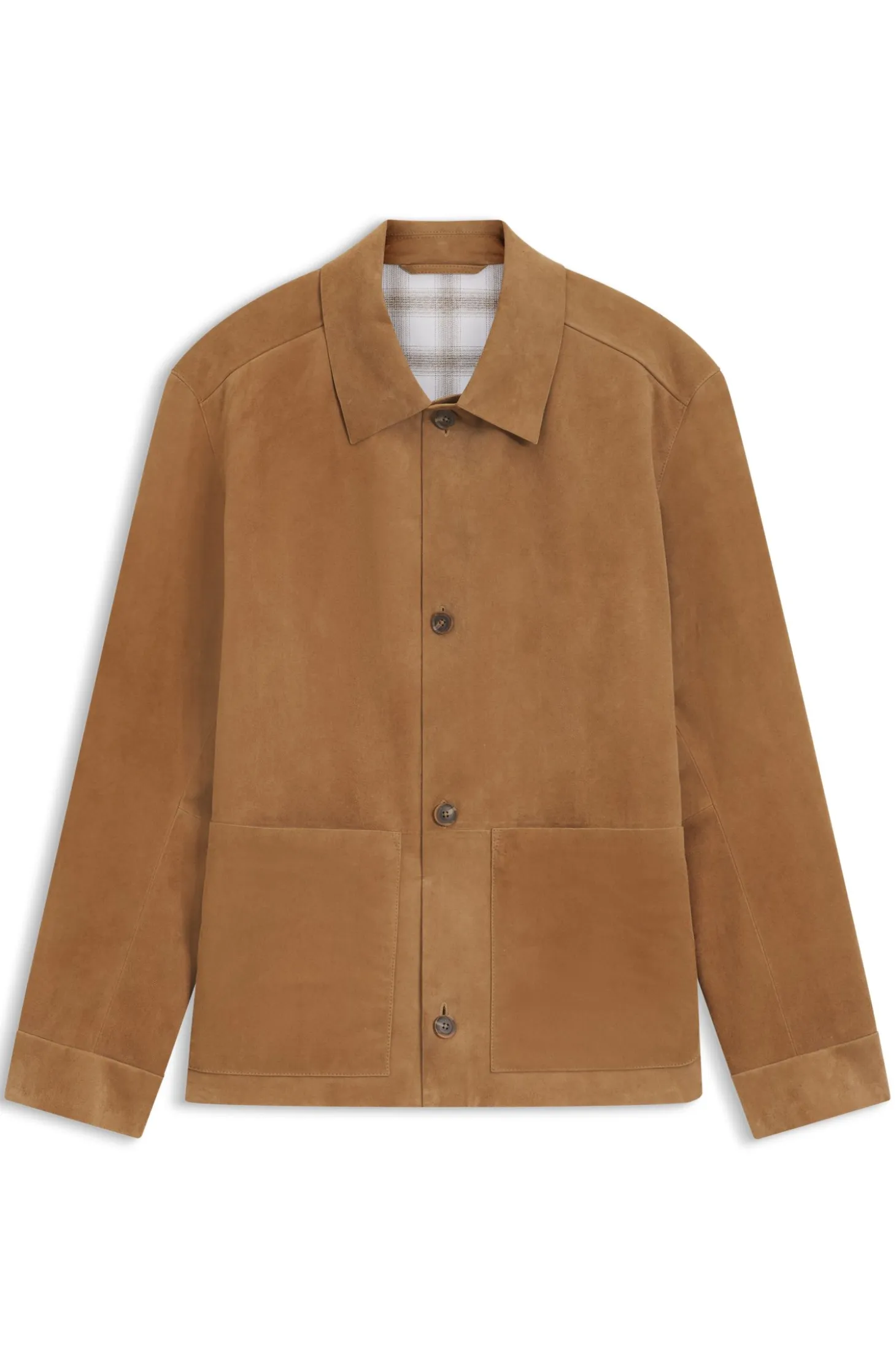 Button-up jacket in suede with checked lining