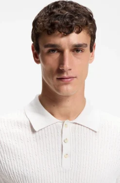 Cable-knit polo sweater in cotton and cashmere