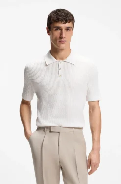 Cable-knit polo sweater in cotton and cashmere