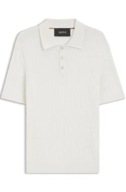 Cable-knit polo sweater in cotton and cashmere