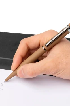 Camel ballpoint pen with signature-stripe detail