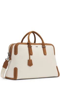 Canvas holdall with leather trims