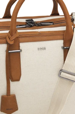Canvas holdall with leather trims