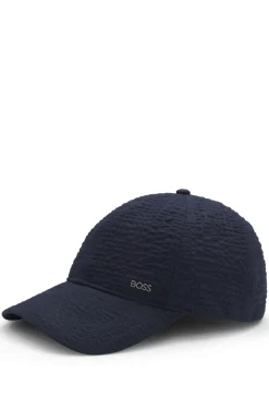 Cap in stretch-cotton seersucker with metallic logo lettering