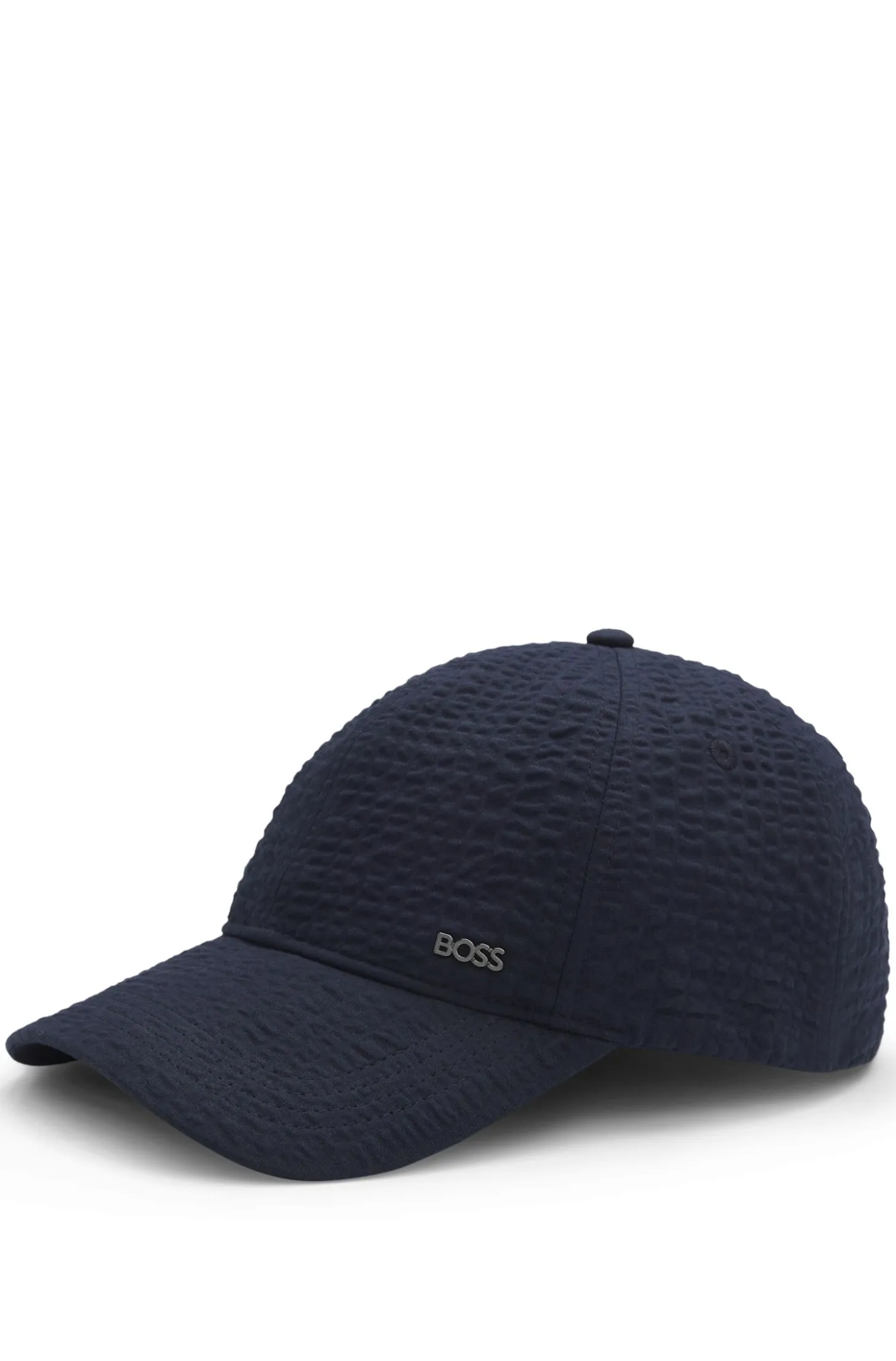 Cap in stretch-cotton seersucker with metallic logo lettering