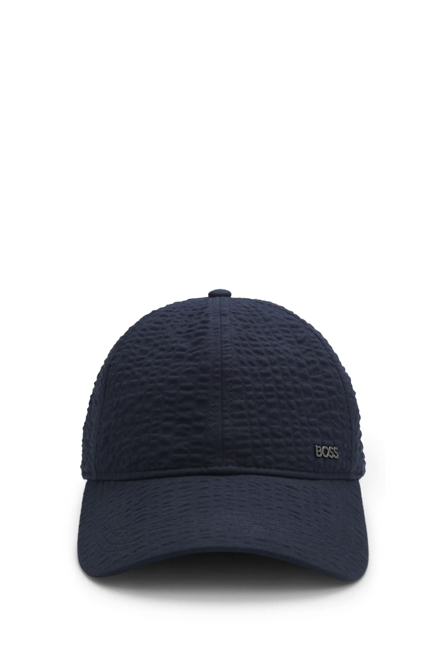 Cap in stretch-cotton seersucker with metallic logo lettering