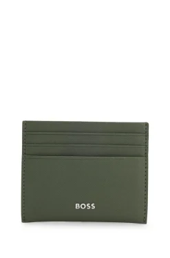 Card holder in textured leather with branding