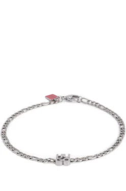 Chain cuff with stacked-logo plaque