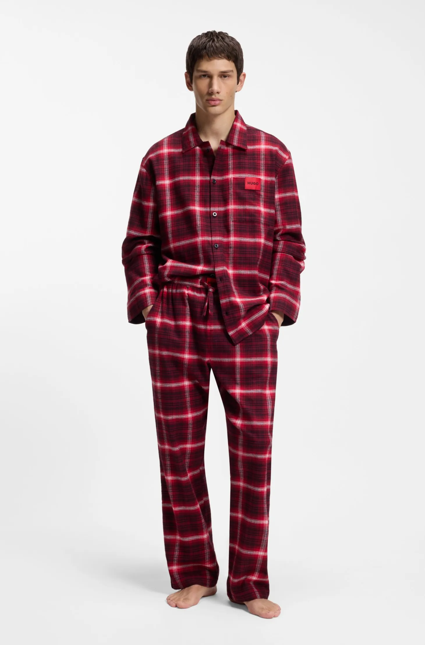 Checked-cotton pyjamas with logo labels
