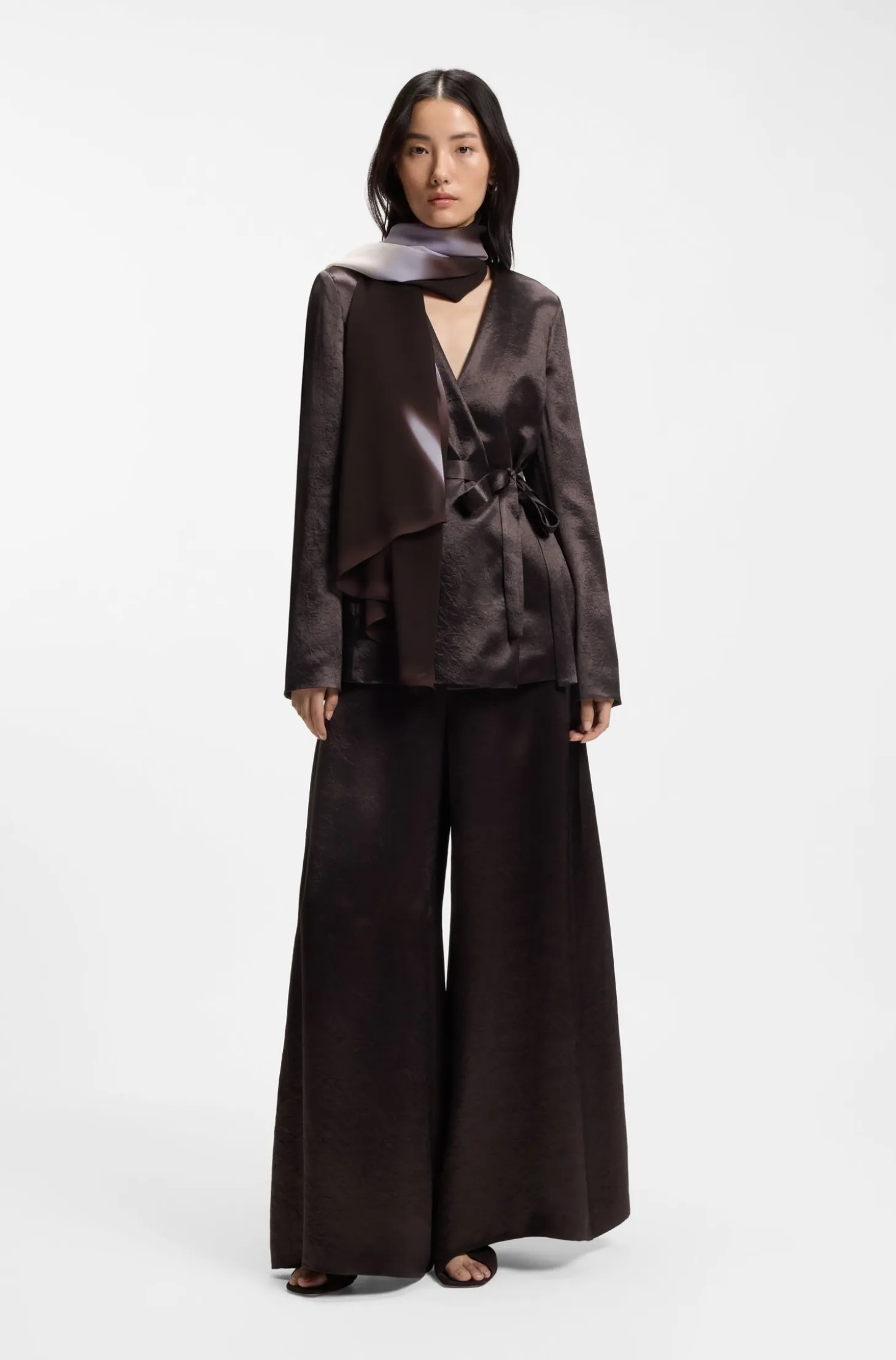 Chiffon shawl with logo rivet