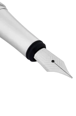 Chrome-plated fountain pen with black-lacquered cap