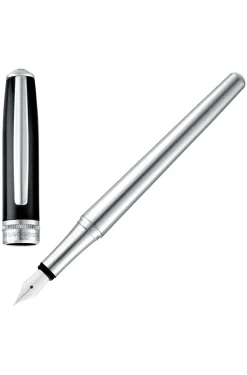Chrome-plated fountain pen with black-lacquered cap