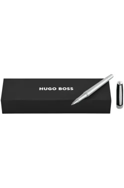 Chrome-plated rollerball pen with black-lacquered cap