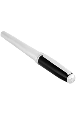 Chrome-plated rollerball pen with black-lacquered cap