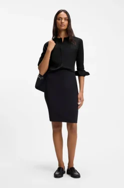 Collarless regular-fit blouse in stretch silk