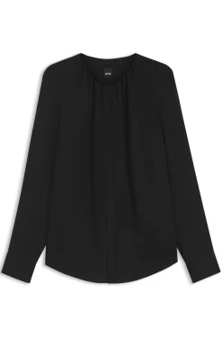 Collarless regular-fit blouse in stretch silk