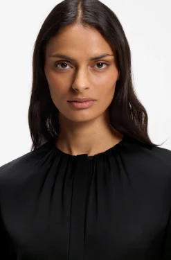 Collarless regular-fit blouse in stretch silk