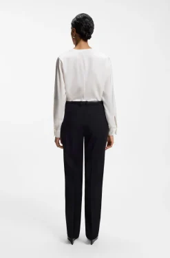 Collarless regular-fit blouse in stretch silk
