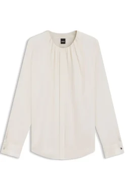 Collarless regular-fit blouse in stretch silk