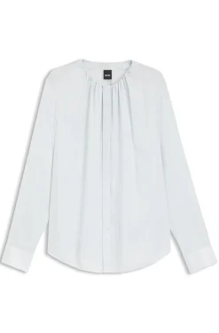 Collarless regular-fit blouse in stretch silk