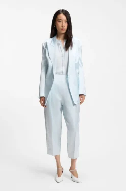 Collarless regular-fit blouse in stretch silk