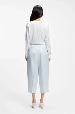 Collarless regular-fit blouse in stretch silk