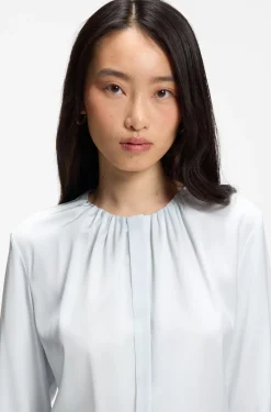 Collarless regular-fit blouse in stretch silk