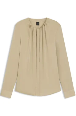 Collarless regular-fit blouse in stretch silk