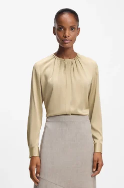 Collarless regular-fit blouse in stretch silk