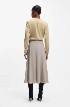 Collarless regular-fit blouse in stretch silk