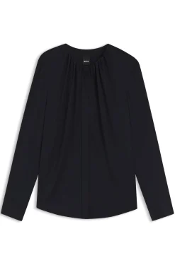 Collarless regular-fit blouse in stretch silk