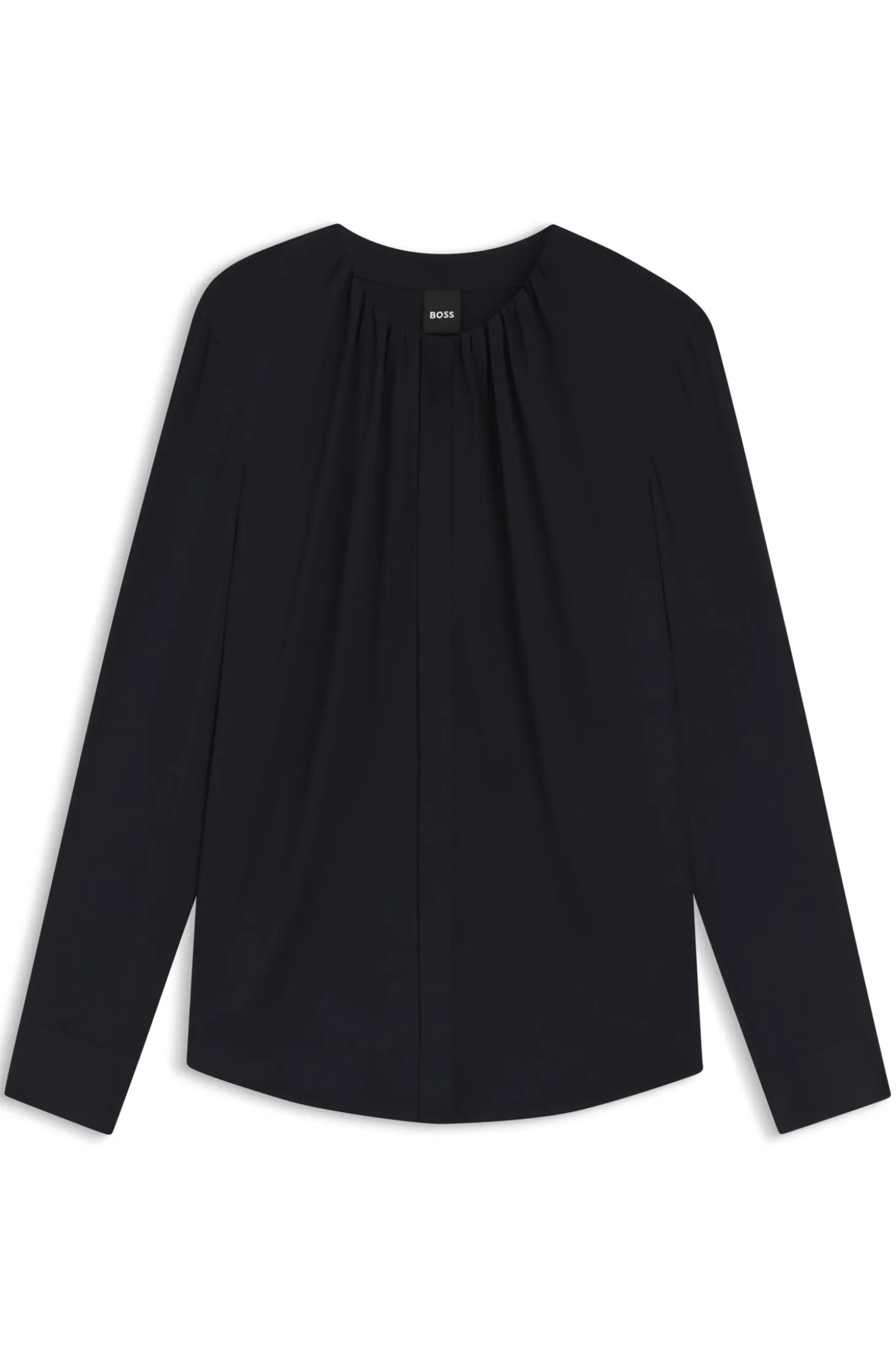 Collarless regular-fit blouse in stretch silk