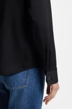 Collarless regular-fit blouse in stretch silk