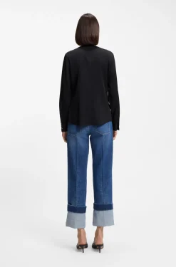 Collarless regular-fit blouse in stretch silk