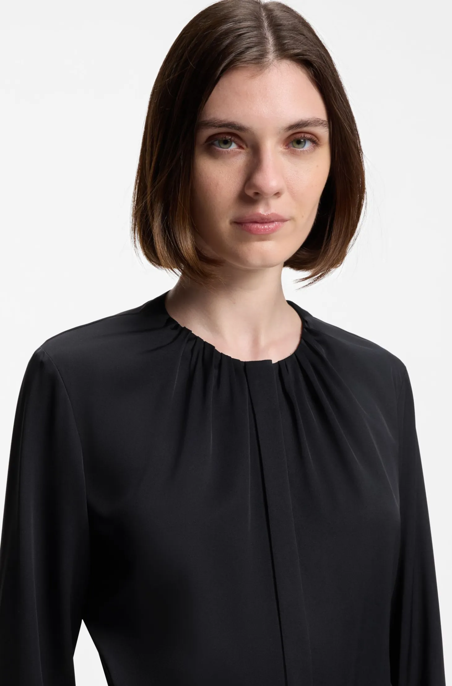 Collarless regular-fit blouse in stretch silk