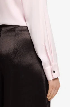 Collarless regular-fit blouse in stretch silk