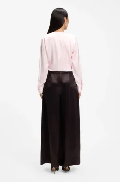 Collarless regular-fit blouse in stretch silk