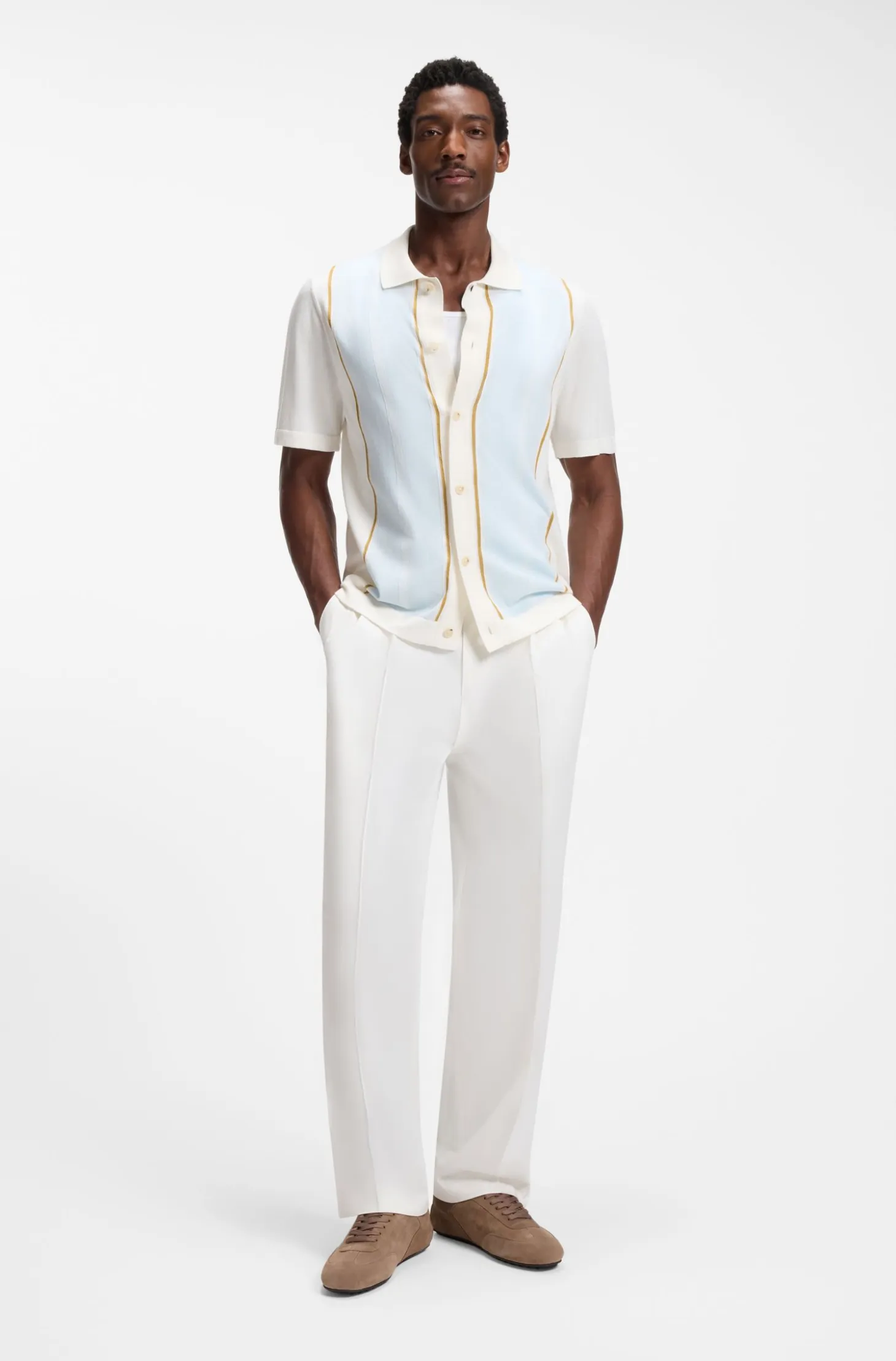 Colour-blocked cardigan with wing collar