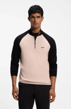 Colour-blocked sweater with zip neck