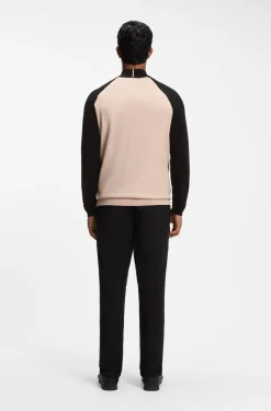 Colour-blocked sweater with zip neck