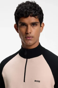 Colour-blocked sweater with zip neck