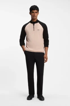 Colour-blocked sweater with zip neck