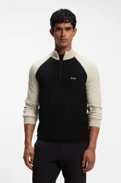 Colour-blocked sweater with zip neck