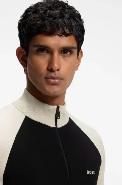 Colour-blocked sweater with zip neck