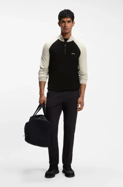 Colour-blocked sweater with zip neck