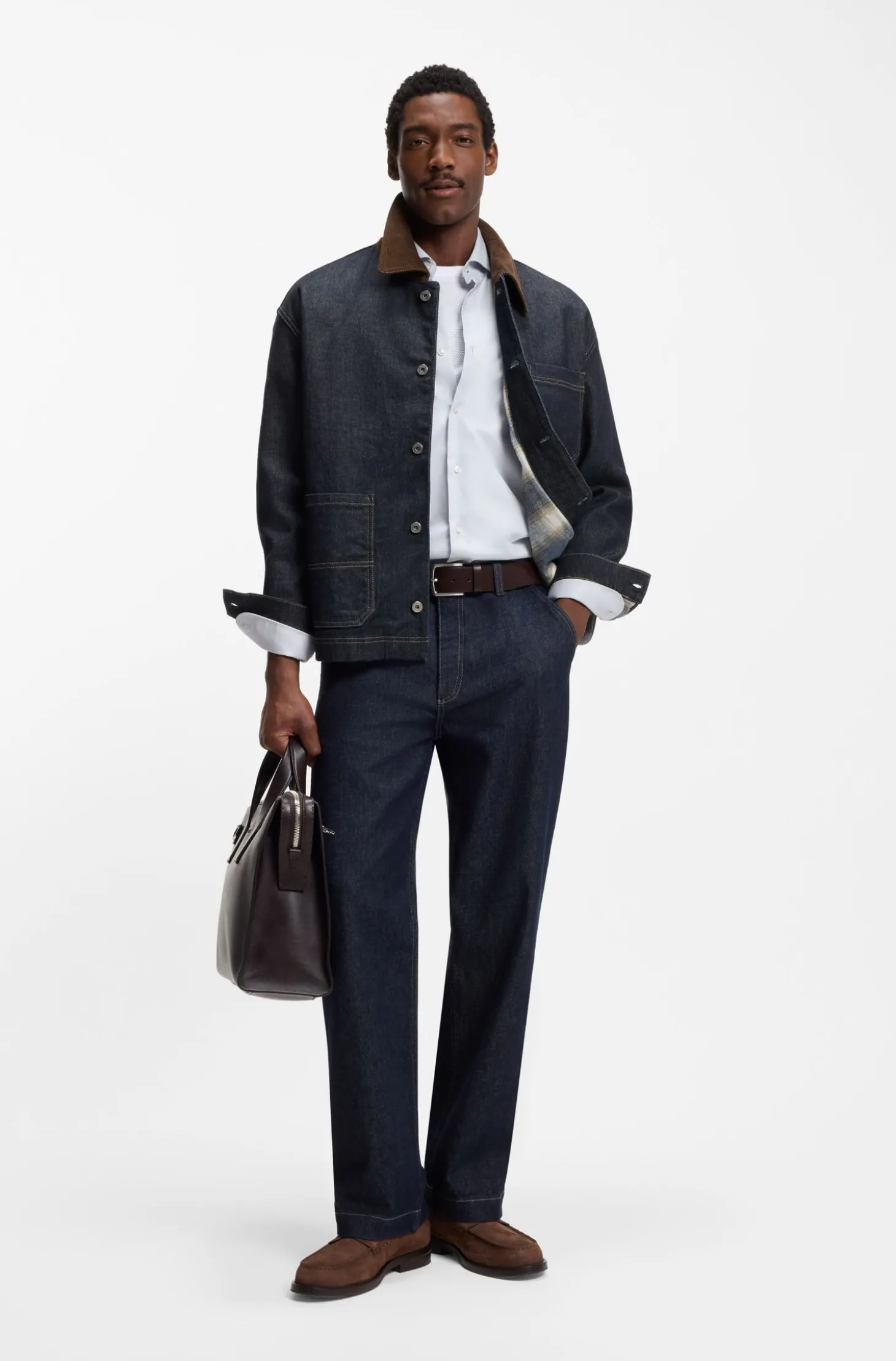 Contrast-collar jacket in indigo denim