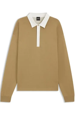 Contrast-collar sweater in cotton and virgin wool